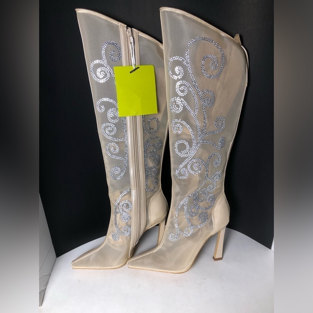 Gianni Bini Audrina Mesh Rhinestone Tall Boots Beige Women's Boots size 6 NWT - Picture 4 of 15